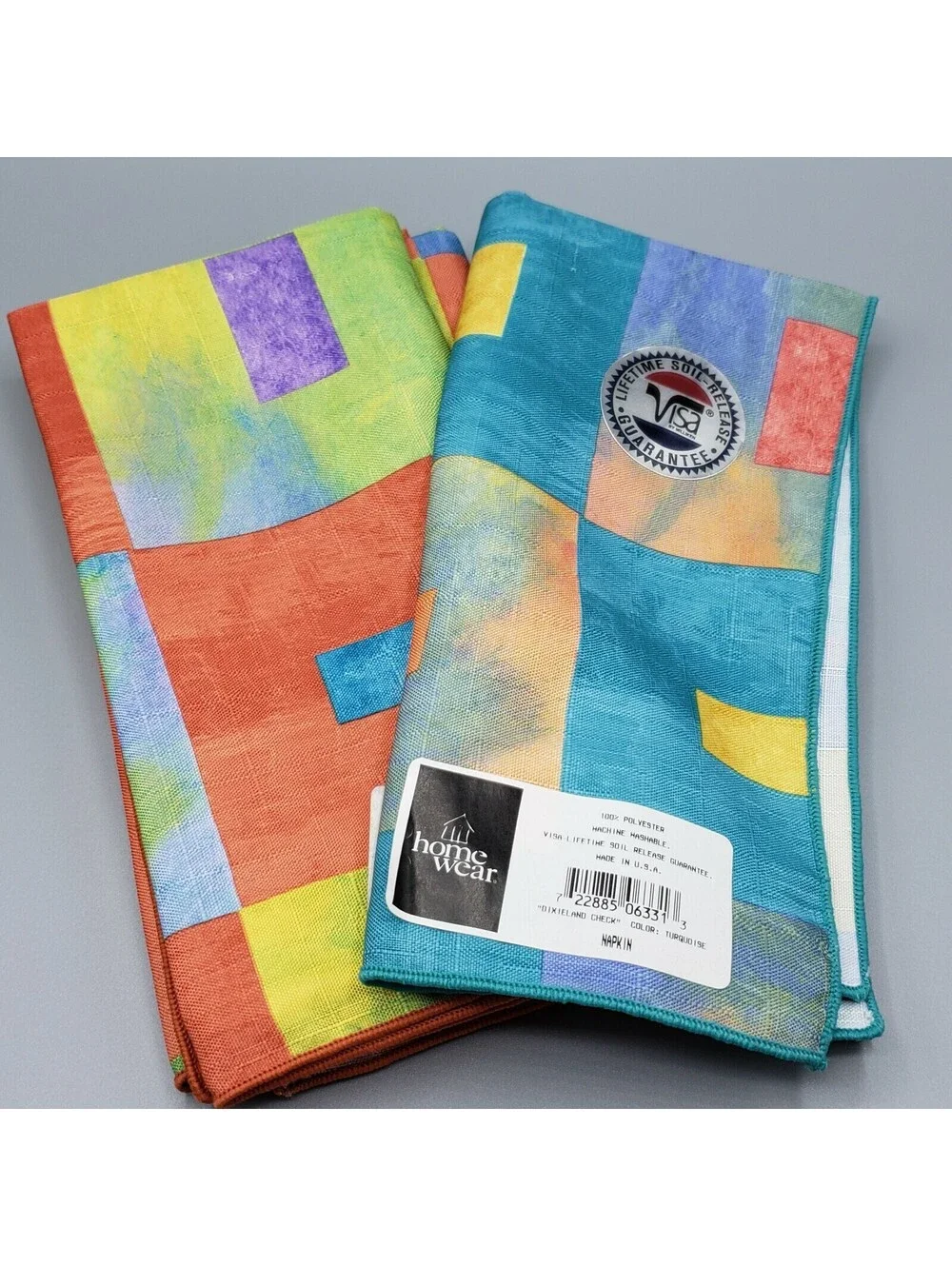 4 Napkins Dixieland Square NWT Home Wear USA Blue Yellow Orange